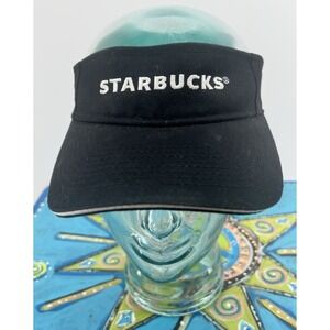 Starbucks Coffee Barista Visor Hat Adjustable Black White Embroidery